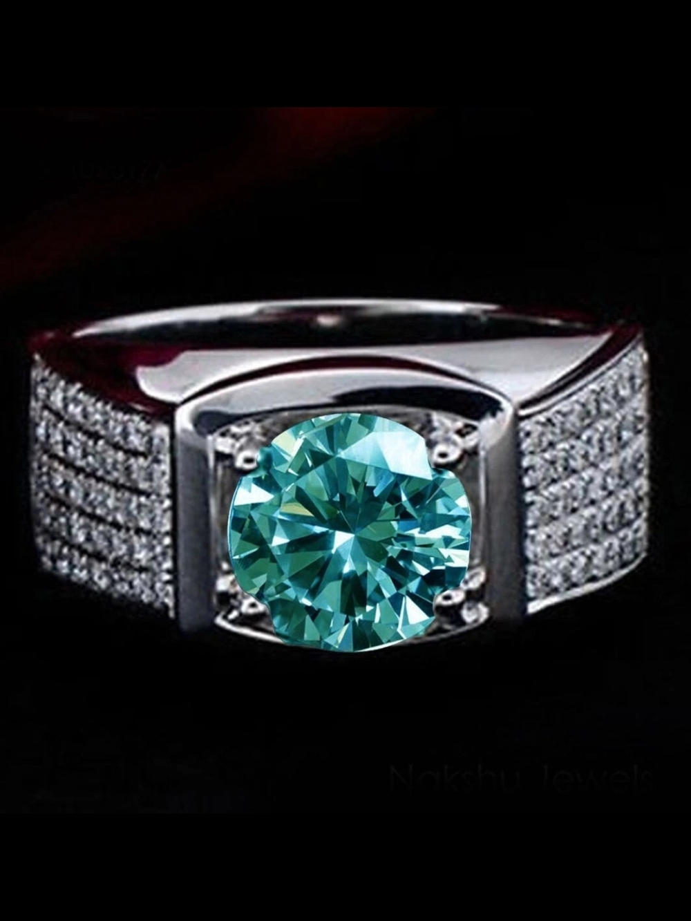 2.74 Ct Vivid Blue Round Moissanite Engagement Men's Ring Sterling Silver Size 9